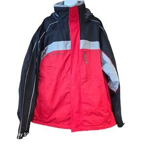 EUC Columbia, red black and grey waterproof zip up windbreaker men's sz XL